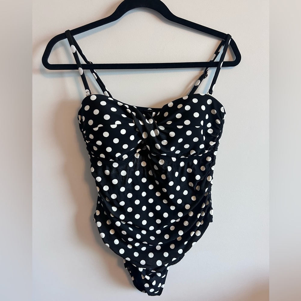 Polka dot one piece swimsuit, size 10